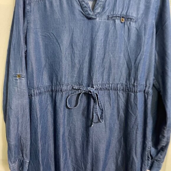 Authentic Brand Womens Blue 100% Tencel Drawstring Waist Roll Tab Dress Medium - Picture 3 of 7